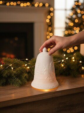 5" Porcelain Holiday Bell Cardinal Light Up Christmas Decor with Timer
